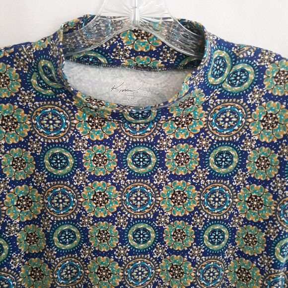 Kim Rogers Mock Neck Shirt Womens 2X  Green  Blue Yellow Long Sleeve Cotton - Picture 3 of 9